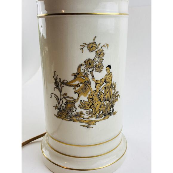 Vintage Chinese Asian Porcelain Jar Table Lamp Gold Gilt Image Female Male WORKS - Picture 1 of 12